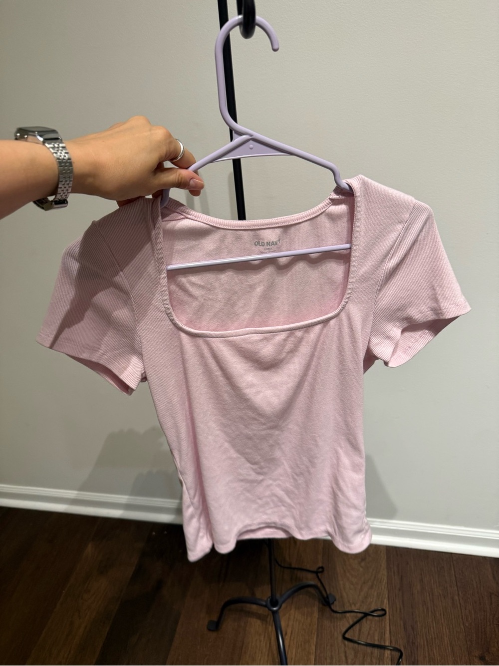 Old Navy Light Pink Scoop Neck Ribbed Short Sleeve Top
